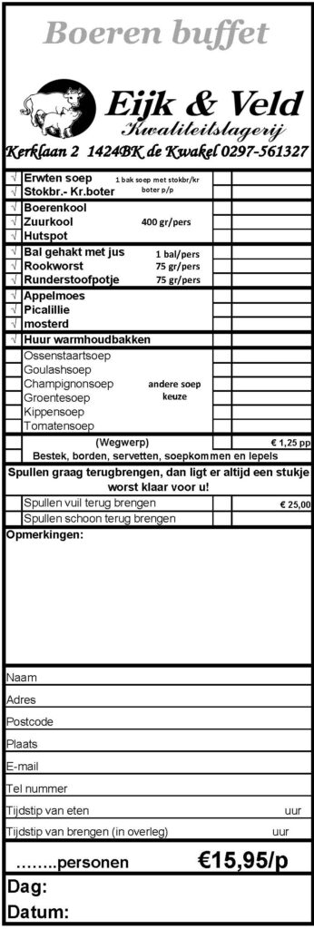 Boeren Buffet bestellijst