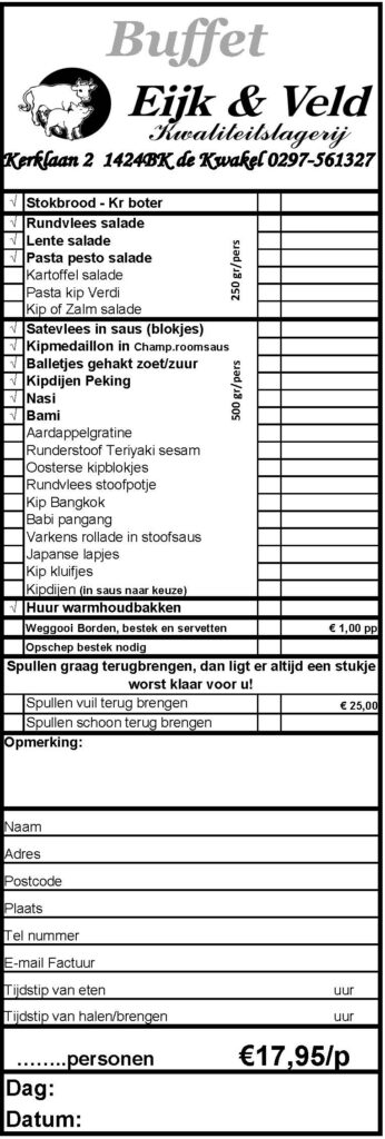 Buffet bestellijst