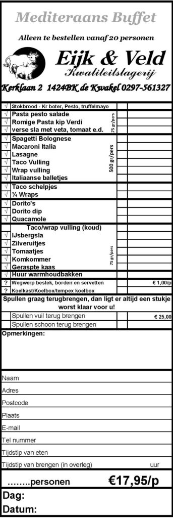 Mediteraans Buffet bestellijst